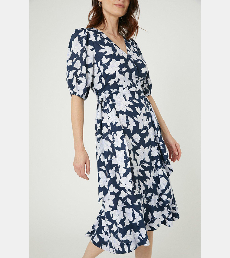 Floral Print Wrap Midi Dress