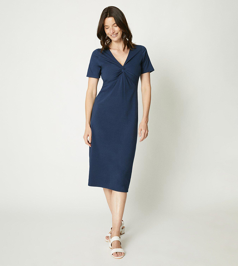 Navy Button Front Midi Shirt Dress main image 1