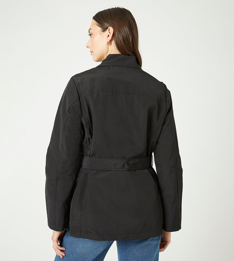Beige Button-Up Stitching Pocket Raw Hem Shacket