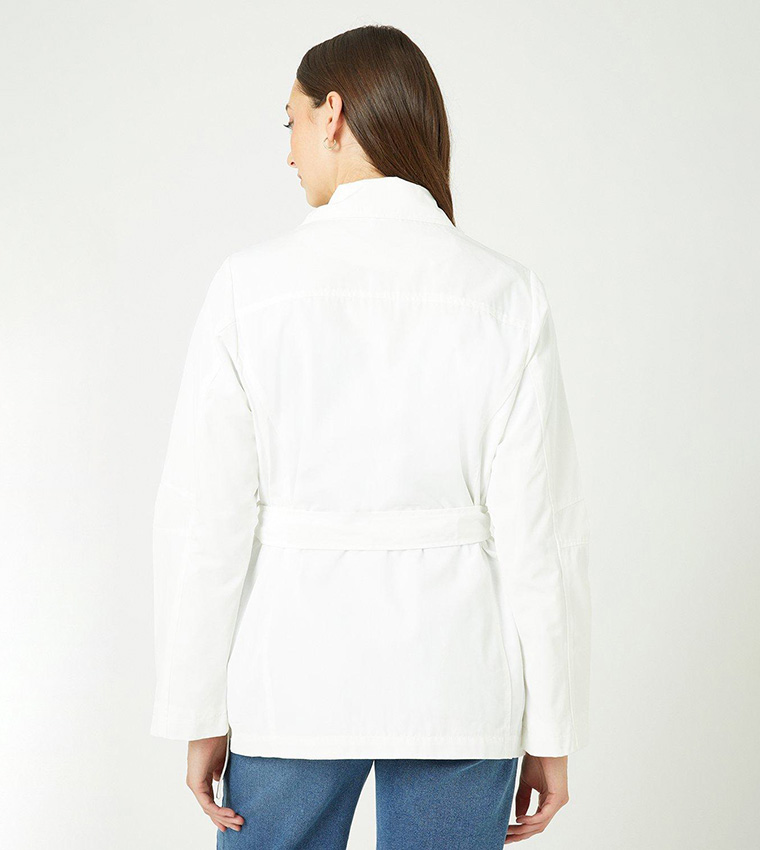 Beige Button-Up Stitching Pocket Raw Hem Shacket main image 1