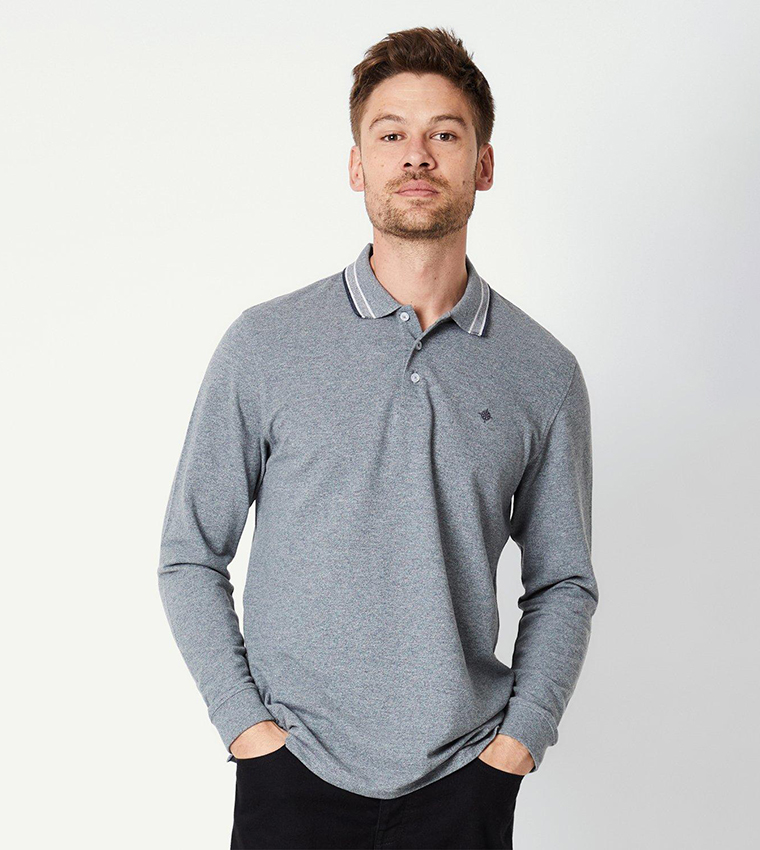 Grindle Jacquard Collar Long Sleeves Polo T-Shirt