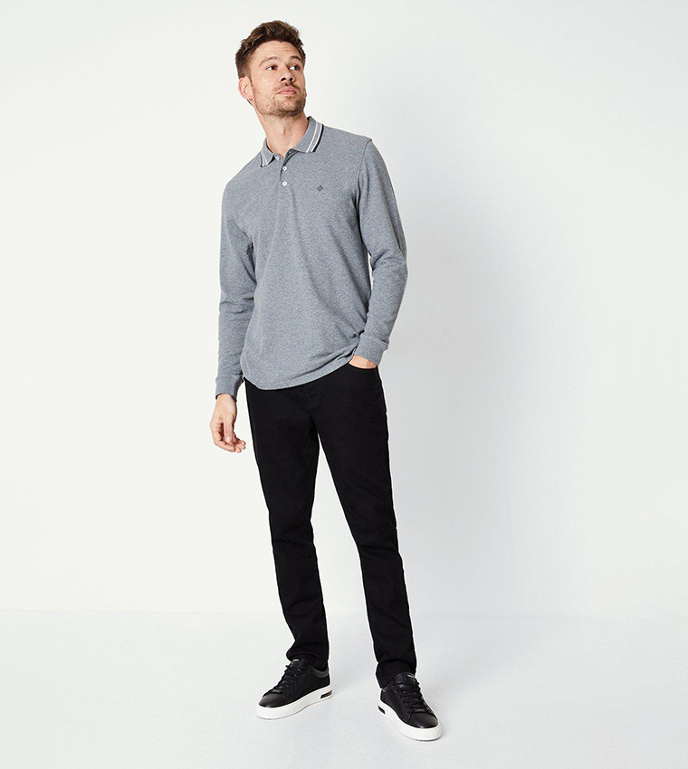 Grindle Jacquard Collar Long Sleeves Polo T-Shirt