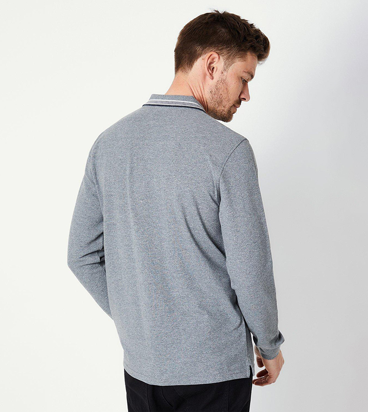 Grindle Jacquard Collar Long Sleeves Polo T-Shirt