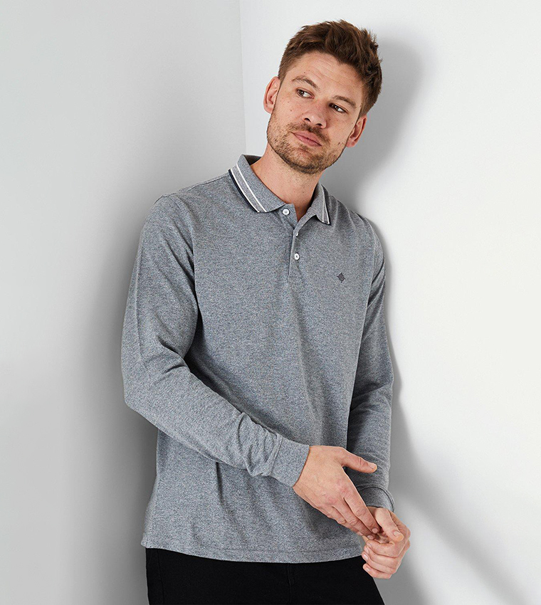 Grindle Jacquard Collar Long Sleeves Polo T-Shirt