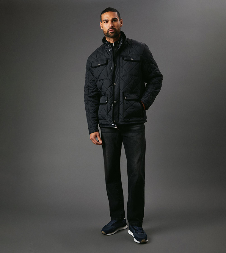 Funnel Neck Four Pocket Quilted Jacket