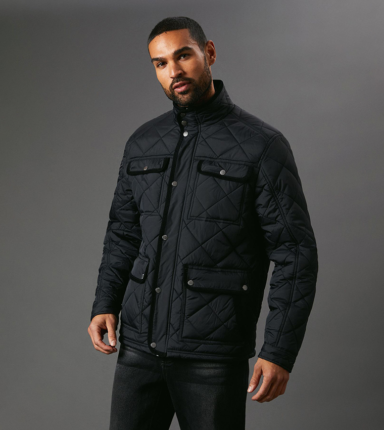 Funnel Neck Four Pocket Quilted Jacket