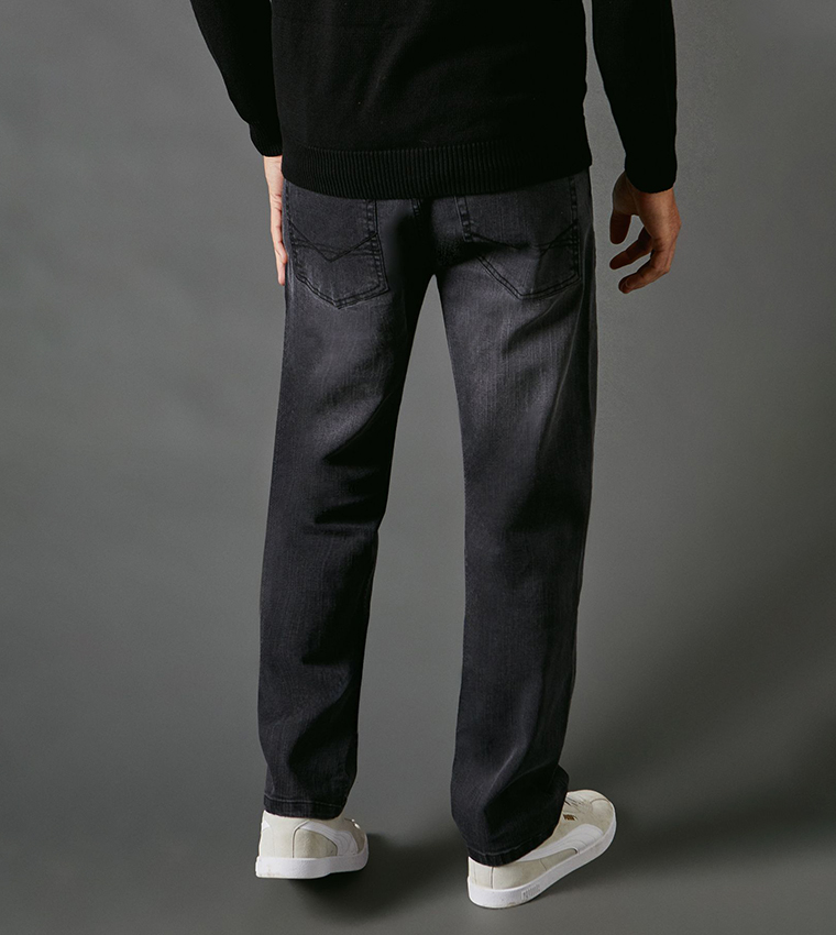 Washed Stretch Straight Fit Jeans