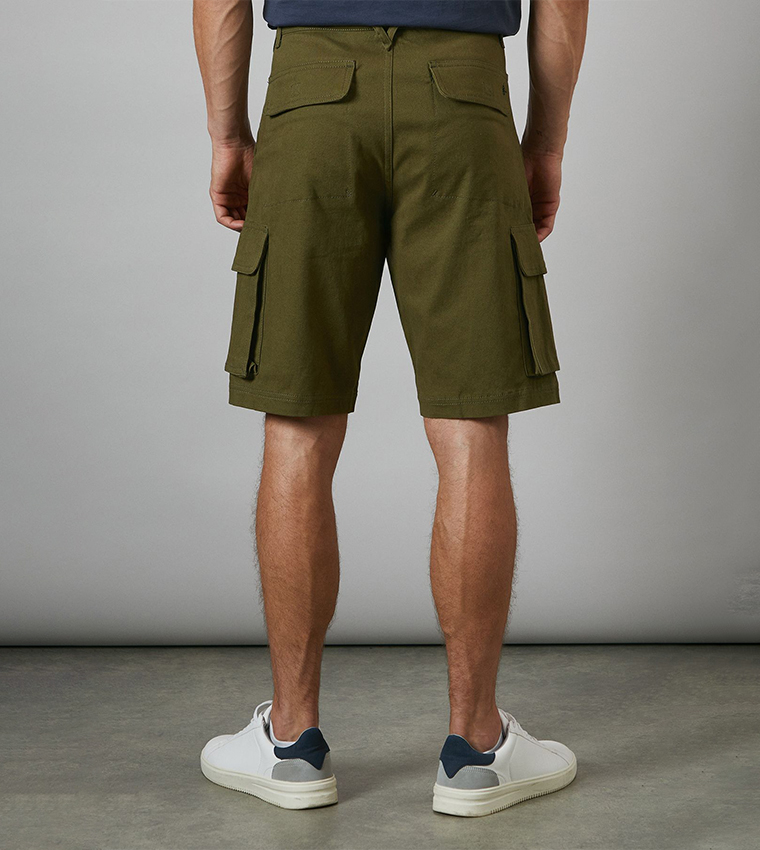 Solid Mid Rise Cargo Shorts