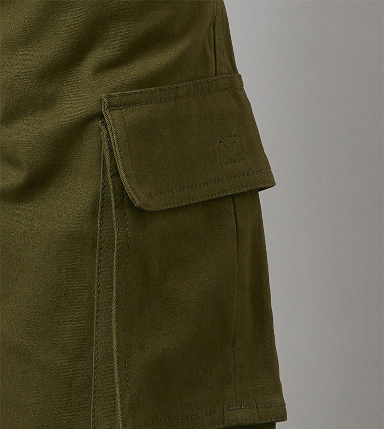 Solid Mid Rise Cargo Shorts