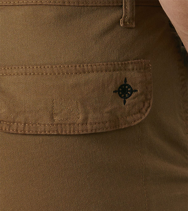 Solid Mid Rise Cargo Shorts
