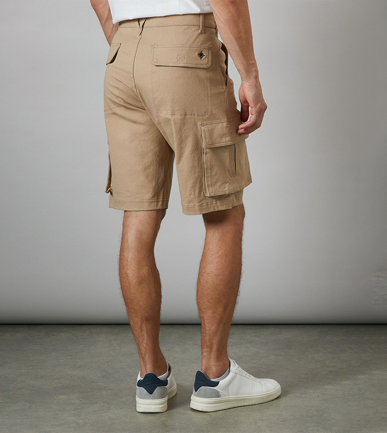 Solid Mid Rise Cargo Shorts