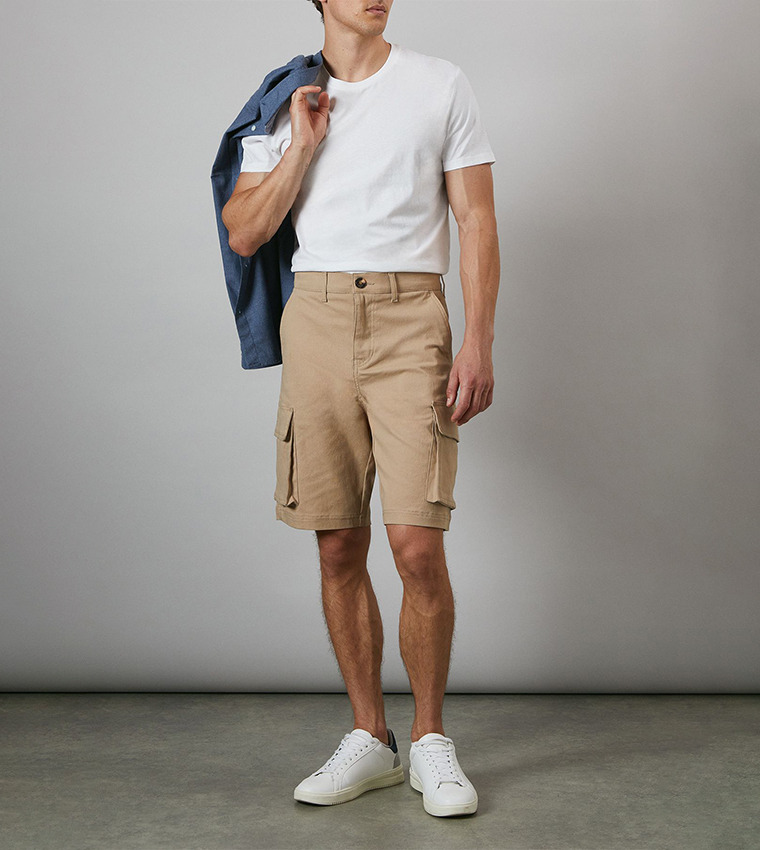 Solid Mid Rise Cargo Shorts