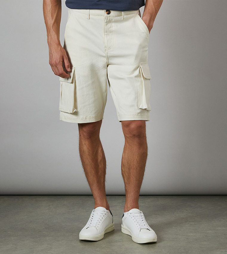 Solid Mid Rise Cargo Shorts