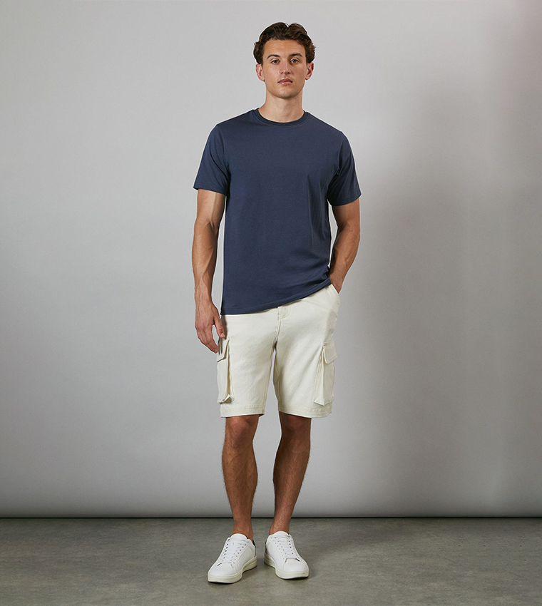 Solid Mid Rise Cargo Shorts