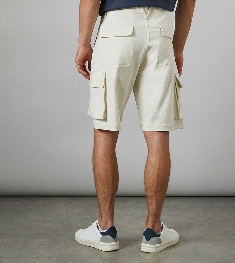 Solid Mid Rise Cargo Shorts