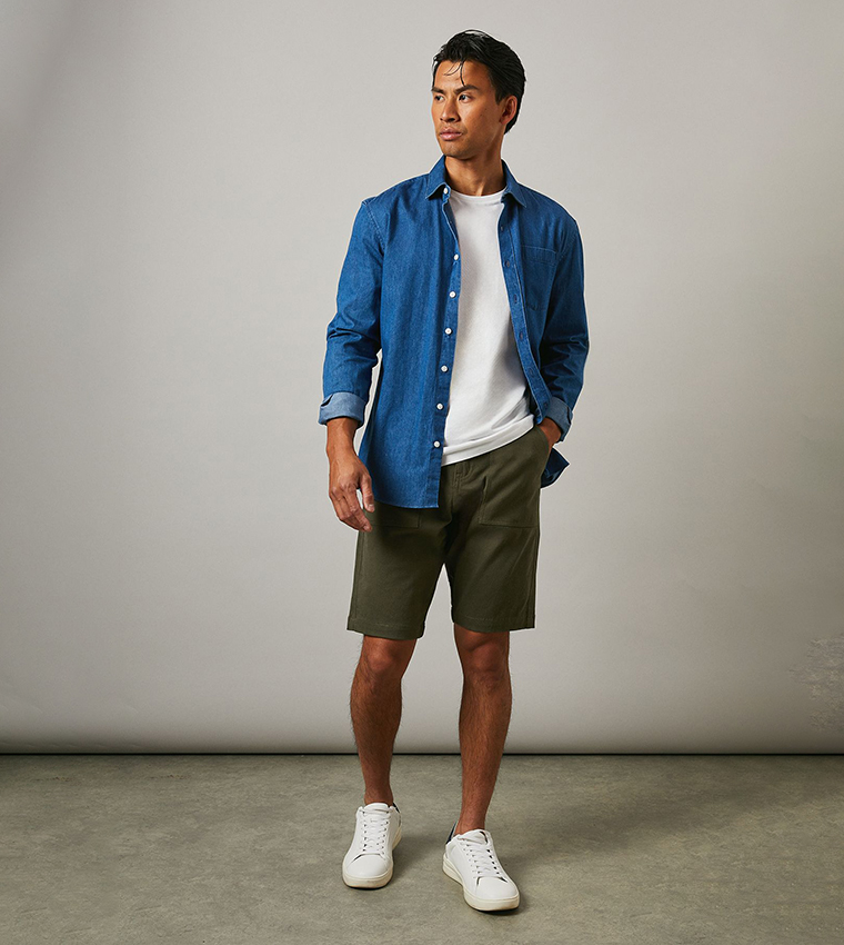Solid Cotton Casual Shorts