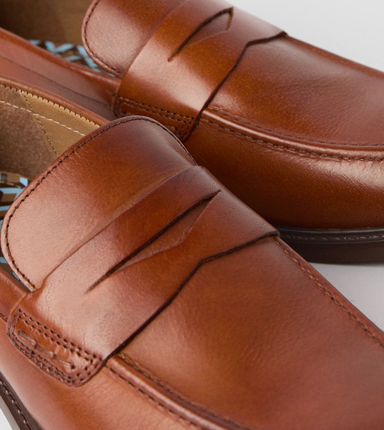 Textured Slip-On Penny Loafers