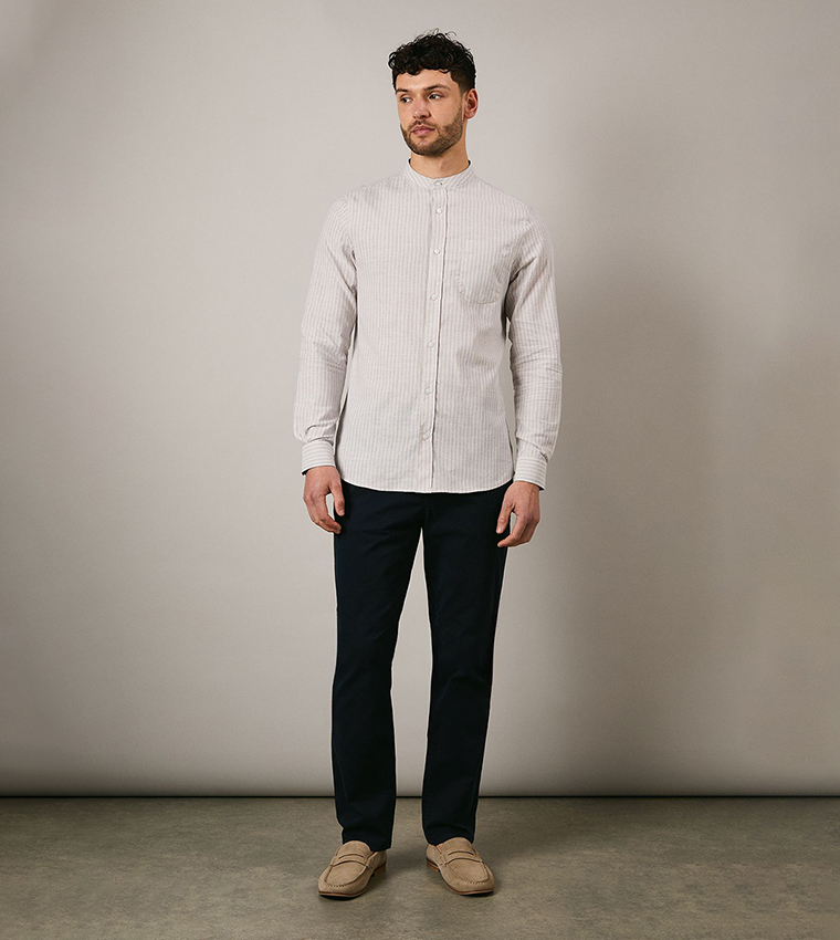 Striped Mandarin Collar Long Sleeves Shirt