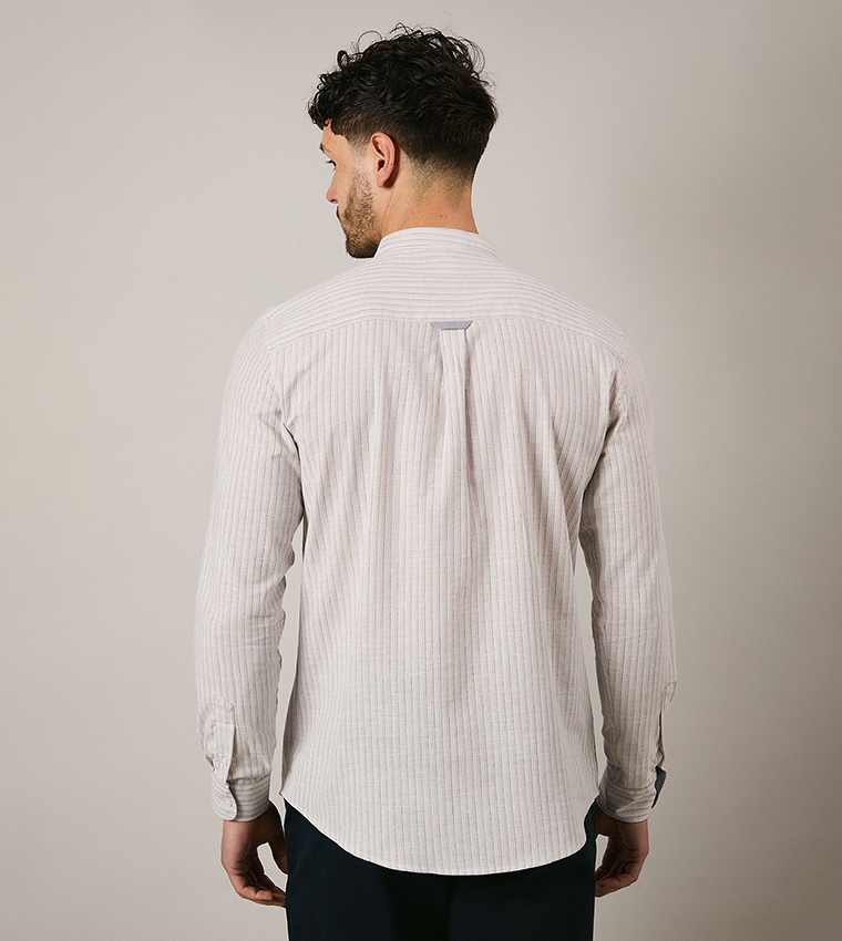 Striped Mandarin Collar Long Sleeves Shirt