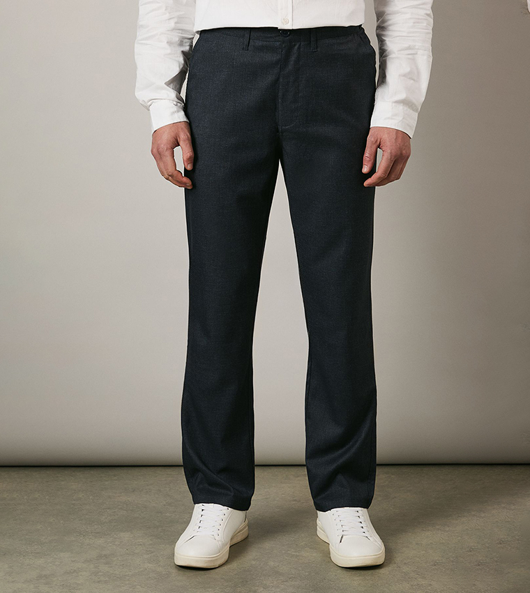 Textured Stretch Button Closure Chinos