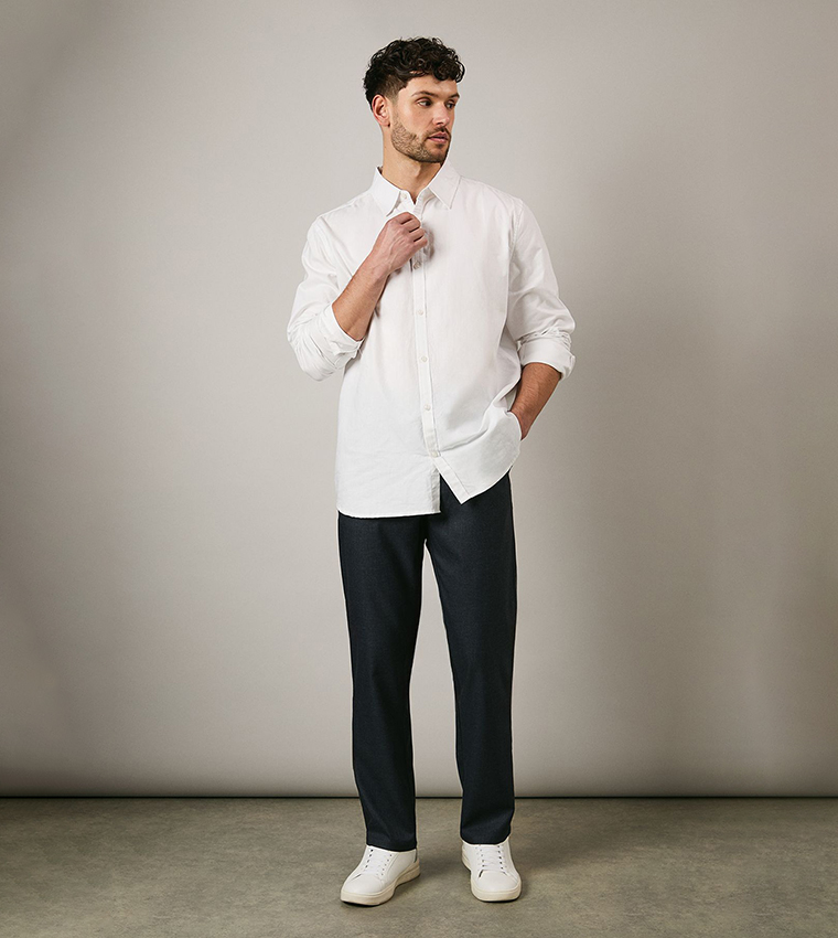 Textured Stretch Button Closure Chinos