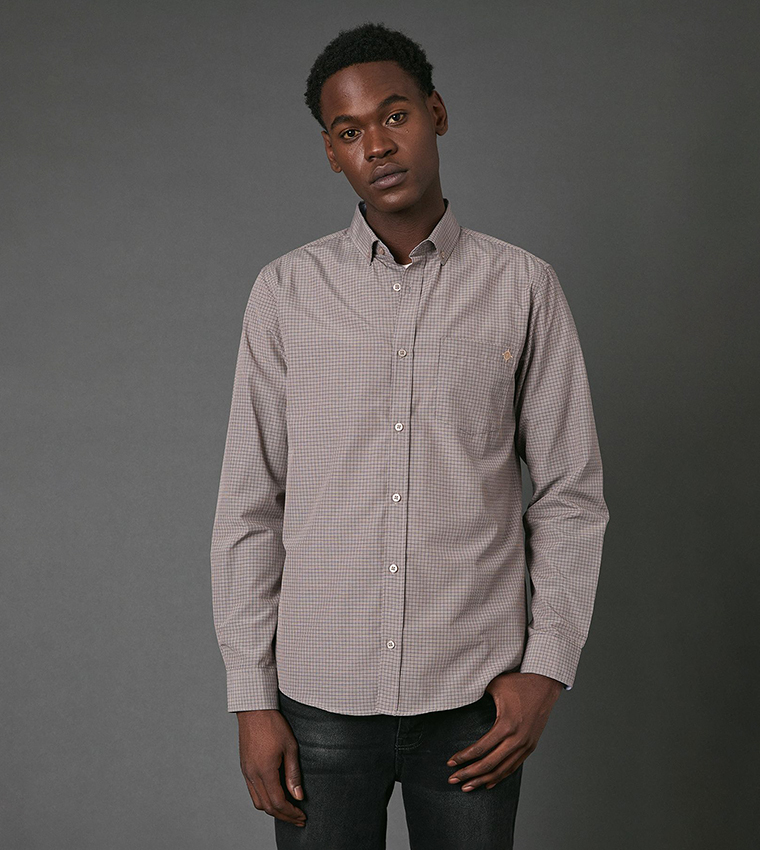 Micro Windowpane Checkered Long Sleeves Shirt