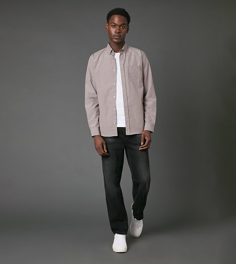 Micro Windowpane Checkered Long Sleeves Shirt