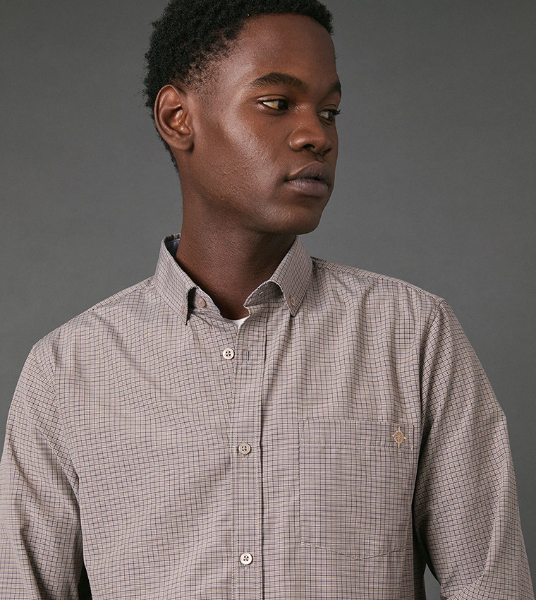 Micro Windowpane Checkered Long Sleeves Shirt