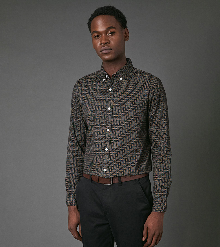 Tile Print Long Sleeves Shirt