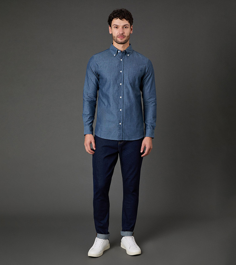 Textured Chambray Long Sleeves Shirt