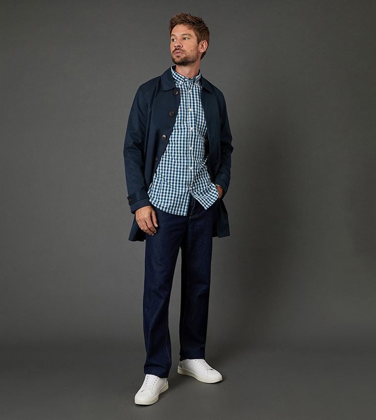 قميص كاروهات كم طويل بأزرار 