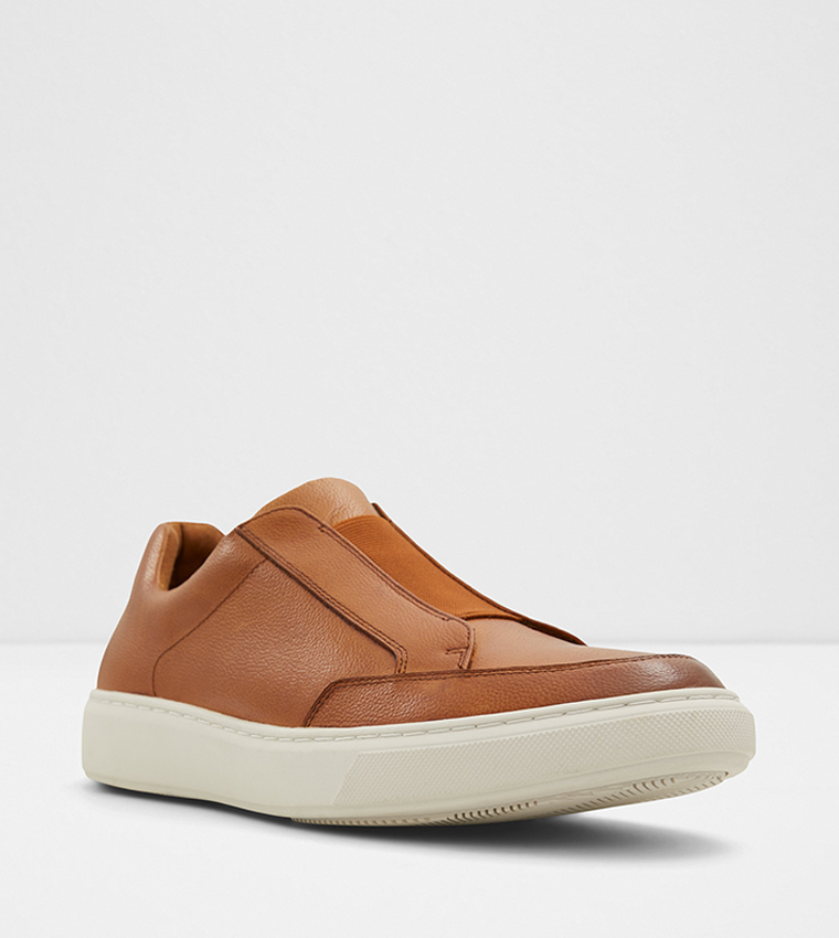 Tan leather slip on sneakers new arrivals