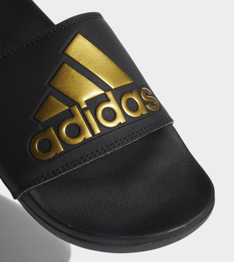 Adidas black and gold slides online