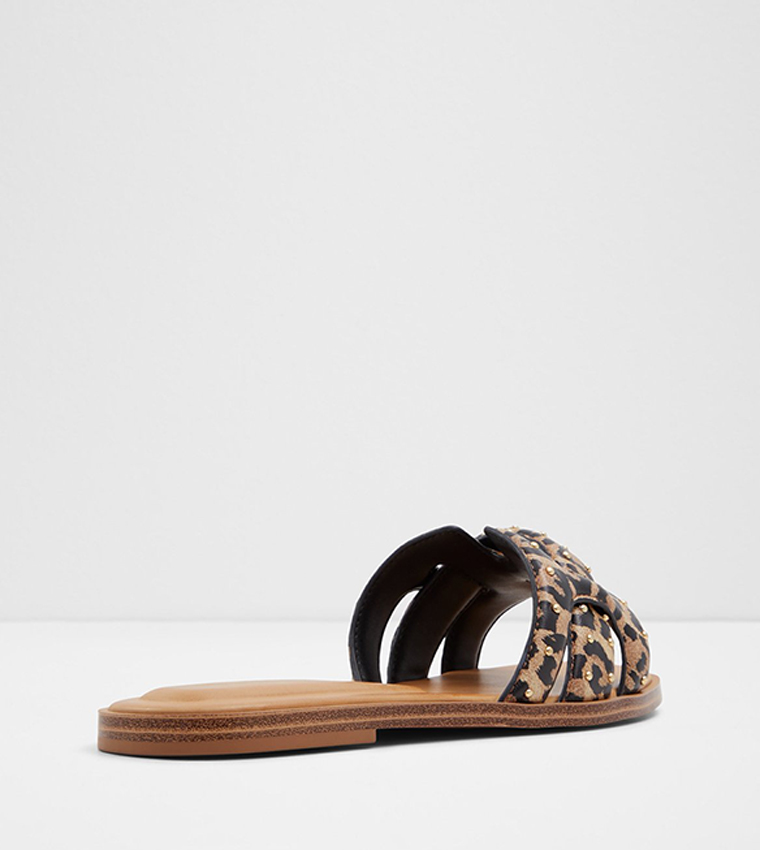 ELENAA Animal Print Studded Flat Sandals