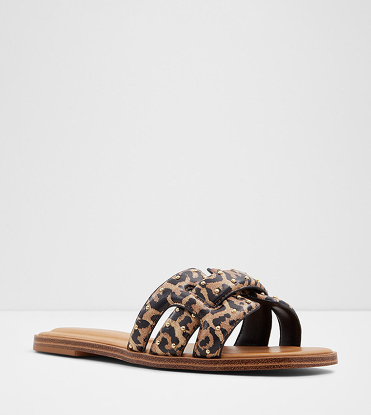 ELENAA Animal Print Studded Flat Sandals