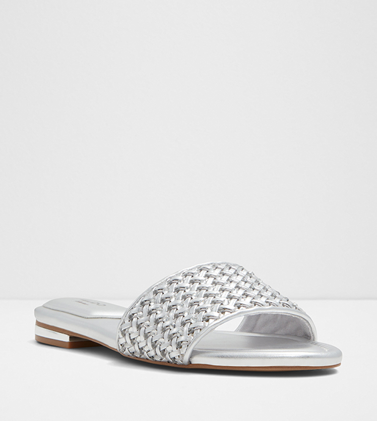 Buy Aldo ELEONOREFLAT Embellished Open Toe Flat Sandals In Silver 6thStreet Saudi Arabia
