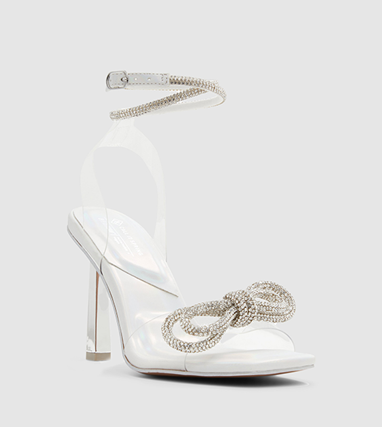 Buy Call It Spring ELYSHA Bow Embellished Ankle Strap Spool Heel Sandals In Silver 6thStreet Bahrain