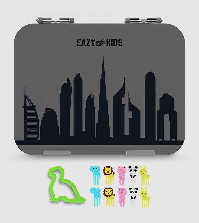 Buy Eazy Kids Eazy Kids 6 & 4 Convertible Bento Lunch Box With Sandwich Cutter Set Skyline Grey