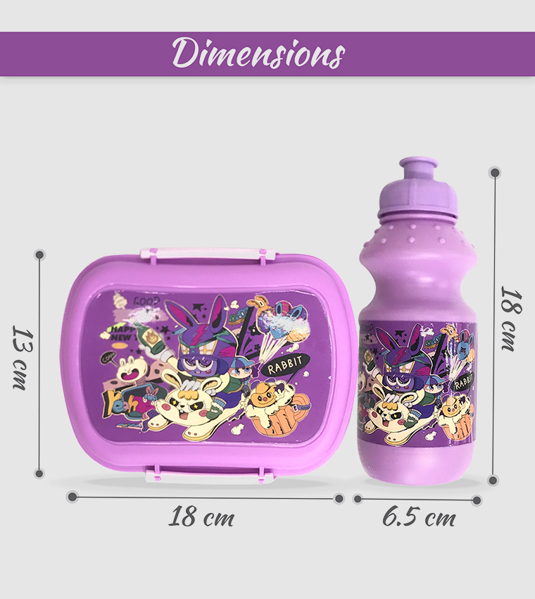2-Piece Rabbit Lunch Box and Water Bottle - Purple