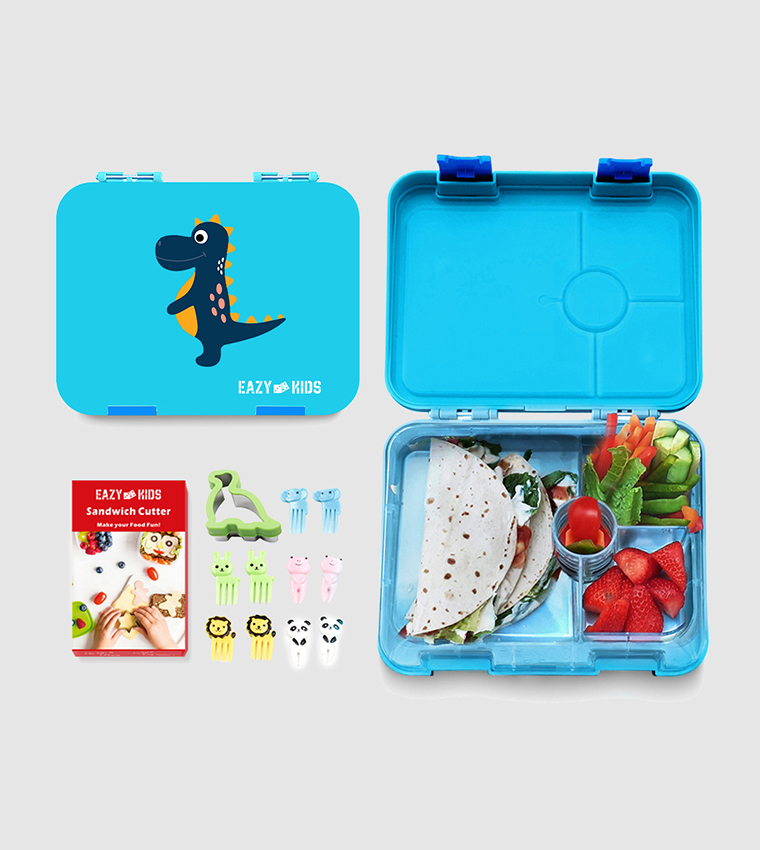 Buy Eazy Kids Eazy Kids 4 Compartment Bento Lunch Box With Sandwich Cutter Dino Blue In Blue