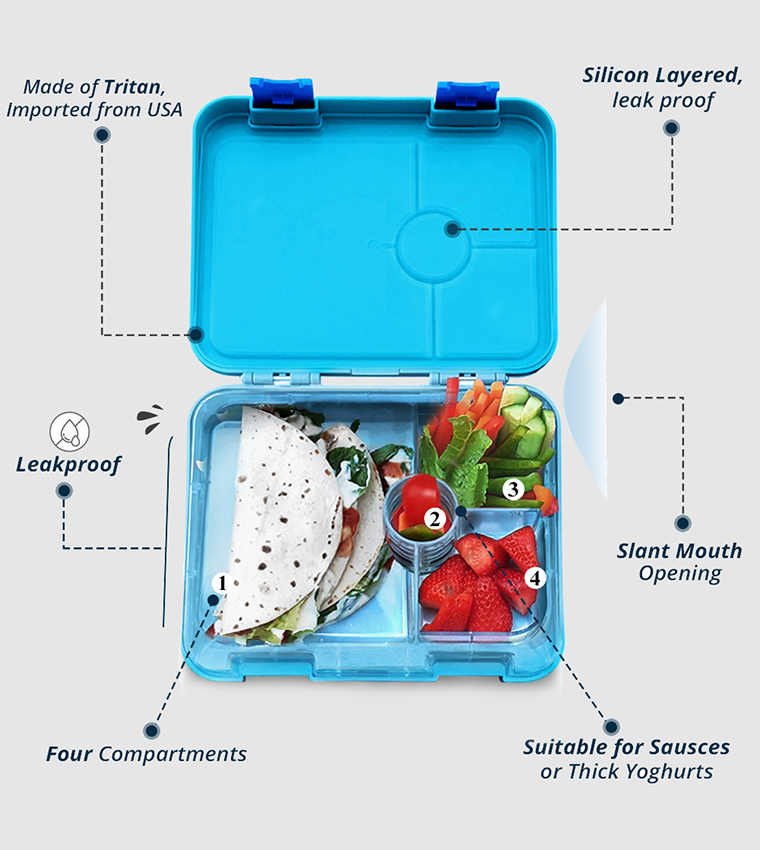 Buy Eazy Kids Eazy Kids 4 Compartment Bento Lunch Box With Sandwich Cutter Dino Blue In Blue