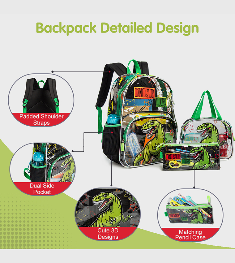 3-Piece Dinosaur Themed 17" School Bag Set