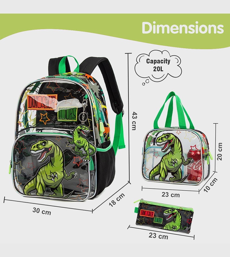 3-Piece Dinosaur Themed 17" School Bag Set