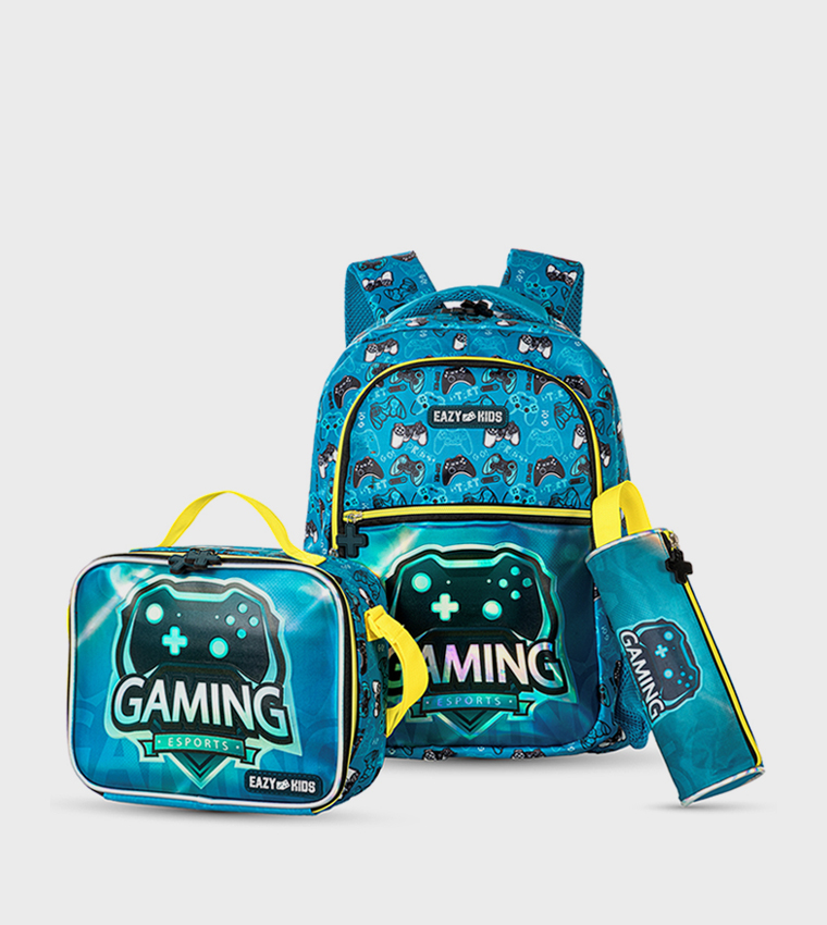 3-Piece 16" Backpack Set with Lunch Bag and Pencil Case - Gaming