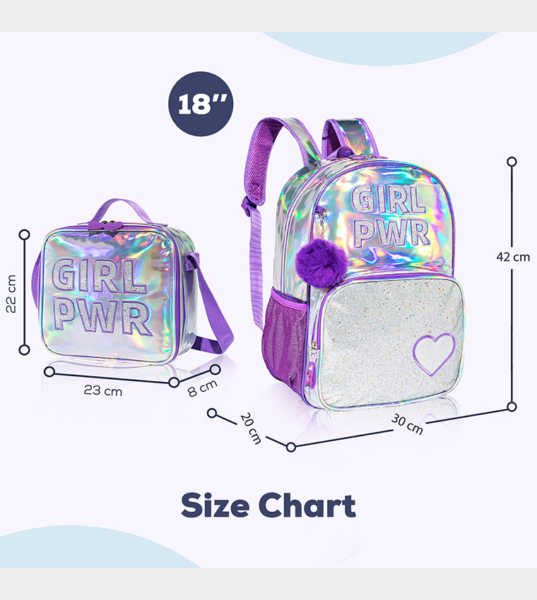 Girl Power Printed Set of 3School Bag, Lunch Bag and Pencil Case, 18 Inch