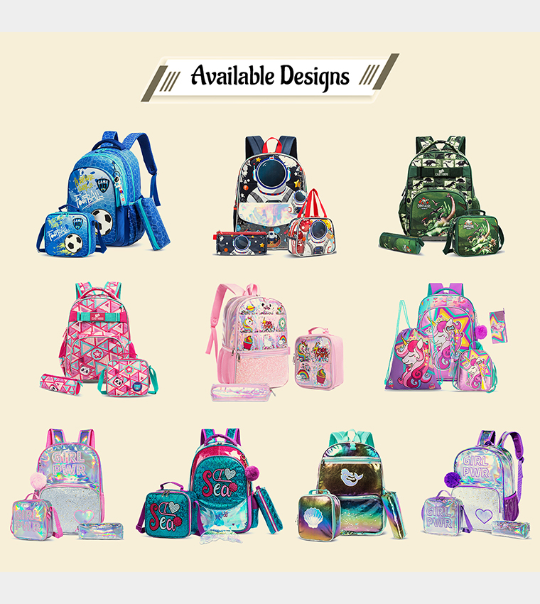 Mermaid Sea Printed Set of 3School Bag, Lunch Bag and Pencil Case, 17 Inch