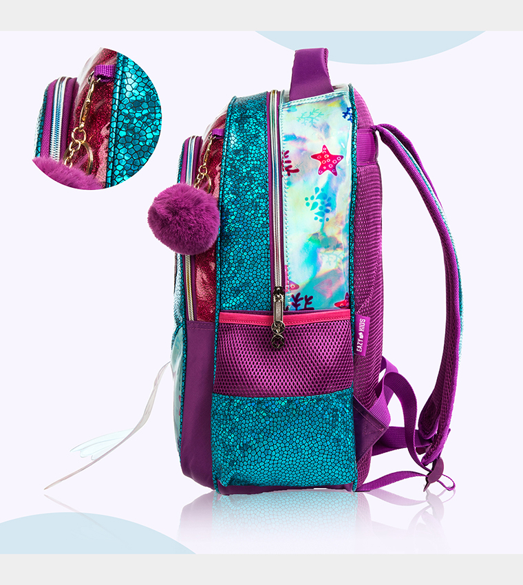 Mermaid Sea Printed Set of 3School Bag, Lunch Bag and Pencil Case, 17 Inch