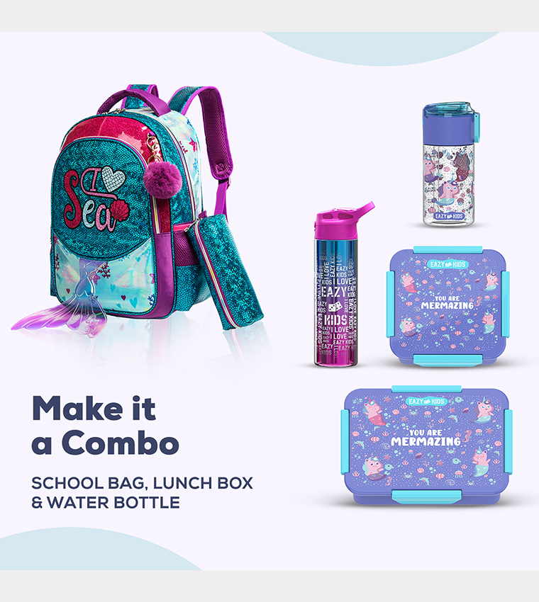 Mermaid Sea Printed Set of 3School Bag, Lunch Bag and Pencil Case, 17 Inch