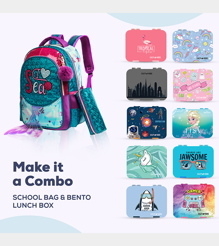 Mermaid Sea Printed Set of 3School Bag, Lunch Bag and Pencil Case, 17 Inch