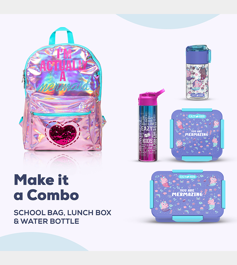 Mermaid Love Printed Set of 3School Bag, Lunch Bag and Pencil Case, 17 Inch
